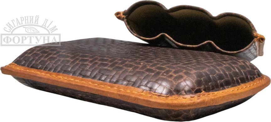 ПОРТСИГАР HAUSER 3P LEATHER BROWN PIPING AROUND ROBUSTO CORONA 620015